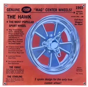 Fenton "The Hawk" Genuine Mag Wheels Wall Shop Banner 2.5x2.5' Hot Rod Cragar MT - Picture 1 of 1