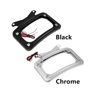 Curved License Plate Frame w/ LED Light Fit For Harley Touring Street Road Glide - Picture 1 of 22