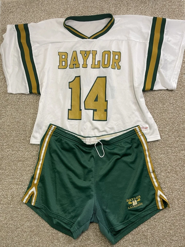 Conjunto de jersey y pantalones cortos de lacrosse vintage Baylor #14 verde/blanco dorado talla XL Foto 1 de 4