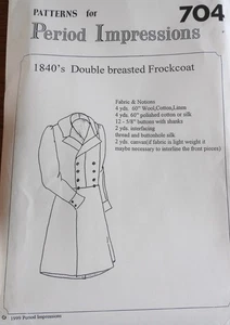 De Colección Periodo Impresiones 704 1840s Levita PATRÓN DE COSTURA Sin Cortar FF Hombres 40-44 - Imagen 1 de 4