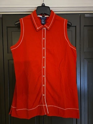 Catalina Mujer XL Rojo Cierre a Presión Sin Mangas Cuello Chaleco Camisa Larga Top Foto 1 de 4