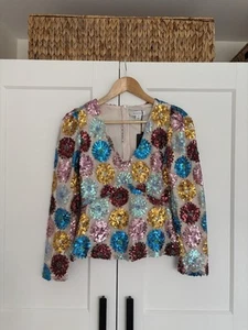 Top Magazzino Floreale Paillettes Manica a sbuffo Peplum Occasione Matrimoni Gare - Foto 1 di 8