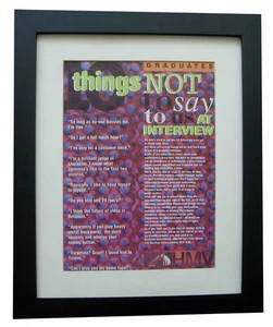 THINGS NOT TO SAY IN INTERVIEW+POSTER+AD+1995 FRAMED ORIGINAL+FAST WORLD SHIP - Picture 1 of 8