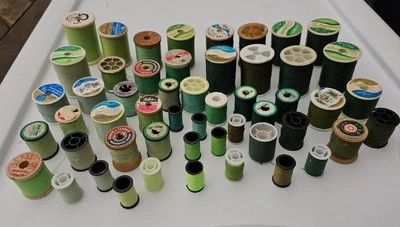 Vtg Lot Of 52 Green Sewing Thread Spools Different Brands, Shades & Sizes  - Image 1 of 4