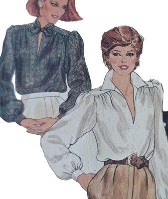 1980s High Collar Puff Sleeve Gathered Yoke Blouse Butterick 4089 Sewing Pattern - Image 1 of 3