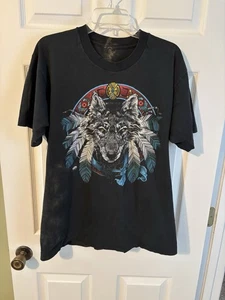 Herren Vintage Bild West Südwesten Indianer Wolfskopf S/S T-Shirt Größe L - Bild 1 von 6