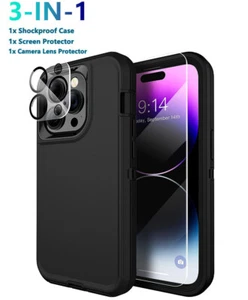 3 in 1  Shockproof Case iPhone 14 14Plus 14Pro Max w/ Screen Protector+Lens - Picture 1 of 10