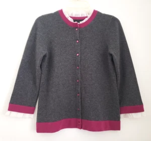 SUTTON STUDIO maglione cardigan cashmere taglia M grigio mirtillo increspato polsino colletto - Foto 1 di 10