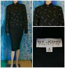 St. John Collection Knits Black Jacket  L 14 12 16 Suit Blazer Cream Pearls Dots