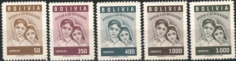 Bolivia Stamps 1960 SC# 418-422 ' World Refugee Year ', Refugee Children Cover