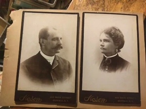 Antique Cabinet Card Photos Man & Woman Nason's Parlors Main St 103 Buffalo NY - Picture 1 of 2