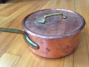 HANDMADE Farmhouse French Style COPPER Cooking POT and Lid with Brass Handle  - Picture 1 of 12