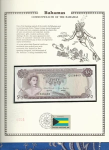 Bahamas 1/2 Dollar 1968 P 26a UNC FDI UN FLAG STAMP Prefix C - Picture 1 of 2