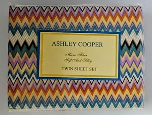 Ashley Cooper Microfiber Soft & Silky Twin Sheet Set, Flame Stitch Chevron 39x75 - Picture 1 of 3