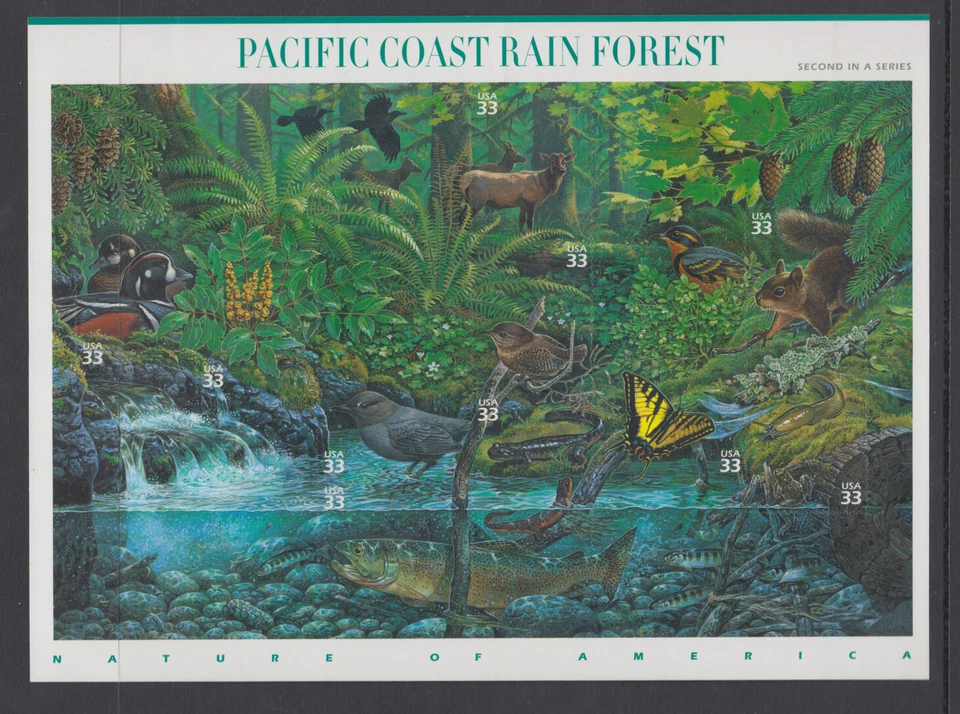 US #3378 Pacific Coast Rain Forest 33c Complete Sheet of 10 Mint Never Hinged - Image 1 of 1