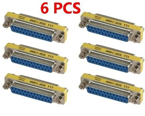 6x 25 Pin D-SUB DB25 Female to Female Mini Gender Changer Coupler Gold Plated - Image 1 of 1