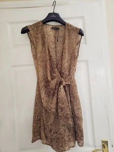 BOOOHOO BROWN ANIMAL PRINT WRAP OVER SHEER PLAYSUIT SIZE 8 - Picture 1 of 9