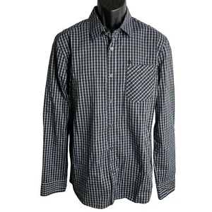 Volcom Slim Fit Button Up Shirt L Blue Check Plaid Long Sleeve Chest Pocket - Picture 1 of 6