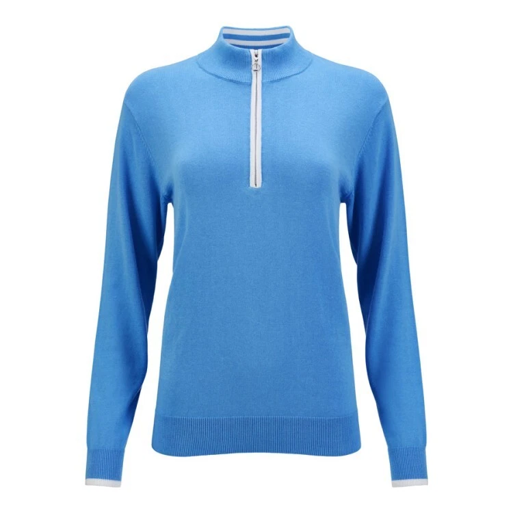 JRB GOLF JRB Damen 100 % Baumwolle Reißverschluss Ausschnitt Golfpullover blau weiß Detailierung S, M, L XL
