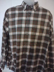 Cabela's Large Tall (LT) Button Down L/S Plaid Gray / Olive Cotton Shirt  - Picture 1 of 8