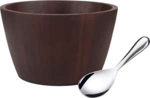 Ensaladera de madera de acacia Servappetit 10" con cuchara de utensilios de servidor redonda marrón nueva en caja - Imagen 1 de 11