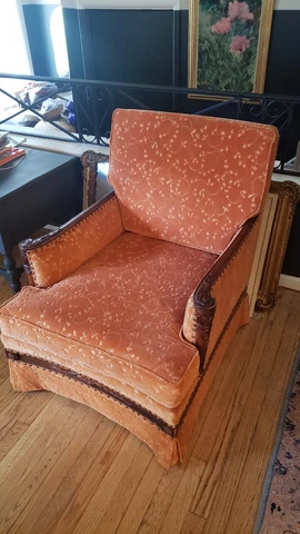 Vintage Mid Century Modern  Orange Rust Velvet Wooden Arm Chair, Club Chair Cover
