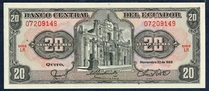 ECUADOR 20 Sucres 1988 P.M. Nr. 121Aa Fior di Stampa - Gian 6 - Bild 1 von 2