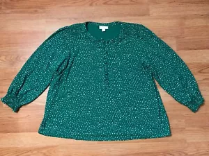 J Jill Shirt Womens Petite LP Green Button Knit Cotton Blend Smocked Shoulder - Picture 1 of 11