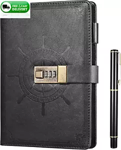 A5 Leather Journal Diary with Combination Lock Refillable Notebook for Travel.. - Picture 1 of 12