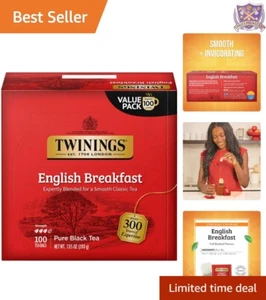 English Breakfast Tea 100 Individually Wrapped Bags, Smooth Robust Flavor Caf... - Picture 1 of 8