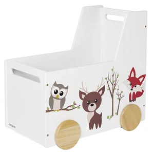 ONVAYA® Spielzeugkiste aus Holz | Waldfreunde | Lauflernwagen mit Gummirädern - Bild 1 von 7