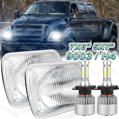 Par de faros LED cuadrados Hi-Lo 100W 5x7 7x6 para Ford F650 F750 F-250 L9000 Foto 1 de 4