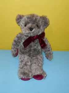 15" Dakin Gray Christie Teddy Bear Bean Tush Stuffed Plush w/ Red Bow #20053 - Picture 1 of 2