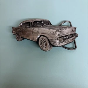 Vintage 1979 Bergamot Brass Works 57 Chevy Car Silver Tone Belt Buckle - Picture 1 of 5