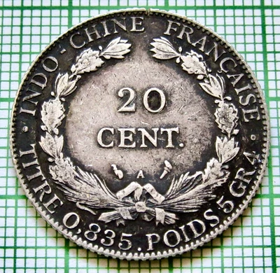 FRENCH INDOCHINA 1902 20 CENTS, Seated Marianne 0.835 Silver Patina km# 10 - Image 1 of 4