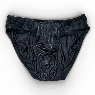 Винтажные черные атласные кружевные трусики Victorias Secret с цветочным рисунком L - Изображение 1 из 4