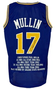 Golden State Warriors Chris Mullin Signed Pro Style Blue Stat Jersey BAS Auth... - Picture 1 of 2