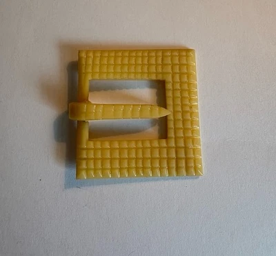 Cinturón de vestir vintage Art Deco amarillo celuloide hebilla patrón tipo gofre Foto 1 de 4