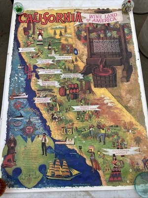 20 世纪 60 年代加州葡萄酒之地图片地图 Amado Gonzalez 40"X28" P31 — 第 1/4 张图片