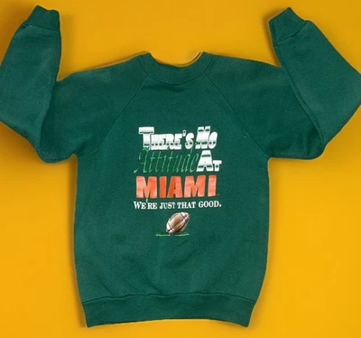 Винтажный свитшот Miami Hurricanes молодежный средний размер 10–12 зеленый футбольный круглый вырез - Изображение 1 из 4