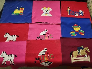 9-QUILT BLOCKS-MACHINE APPLIQUE EMBROIDERY 12.5 X 12.5"-CHILD DESIGNS-ANIMALS + - Picture 1 of 15