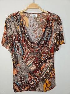 Dressbarn Liquid Strick Tunika Top Bluse Gr. L Paisley Print Kurzarm - Bild 1 von 7