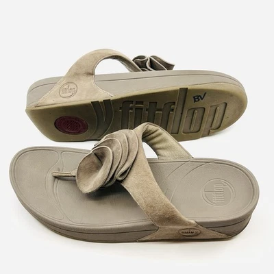 Fitflop 米色麂皮绒鞋头柱凉鞋女式 9/41 码海滩夏季舒适 — 第 1/4 张图片