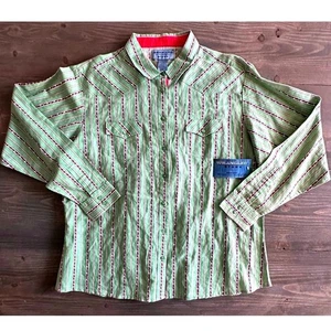 Wrangler Blues Western Hemd - Herren XXL grün mit Blumenstreifen Neu mit Etikett Ramie Baumwolle - Bild 1 von 9
