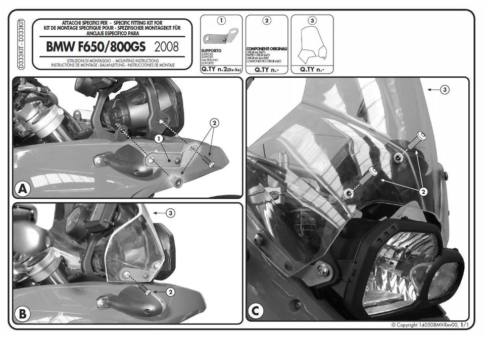 GIVI D333KIT ATTACCHI per PARABREZZA 333DT BMW F 650 GS 2008 2009 2010 2011 2012 Foto 1 de 1