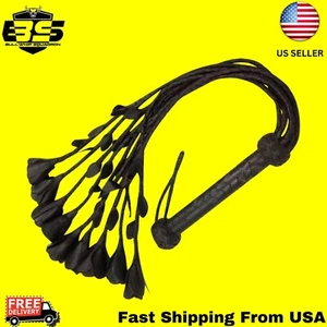 Leather Flogger , Cowhide Leather Black 09 Rose Tails Heavy Duty - Picture 1 of 4