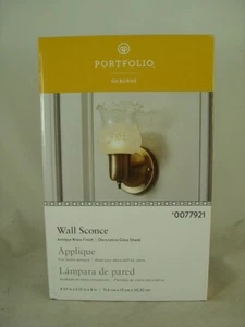 Portfolio 4.57-in W 1-Light Antique Brass Pocket Wall Sconce Light, Etched Globe - Picture 1 of 3