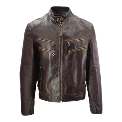 Marlboro Classics Vintage Brown Leather Biker Jacket Mens Vintage - Image 1 of 4