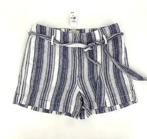 NWT Ann Taylor Loft Striped Tie Waist Linen Blend W Tie Belt Shorts Sz 0 New $50 - Picture 1 of 7