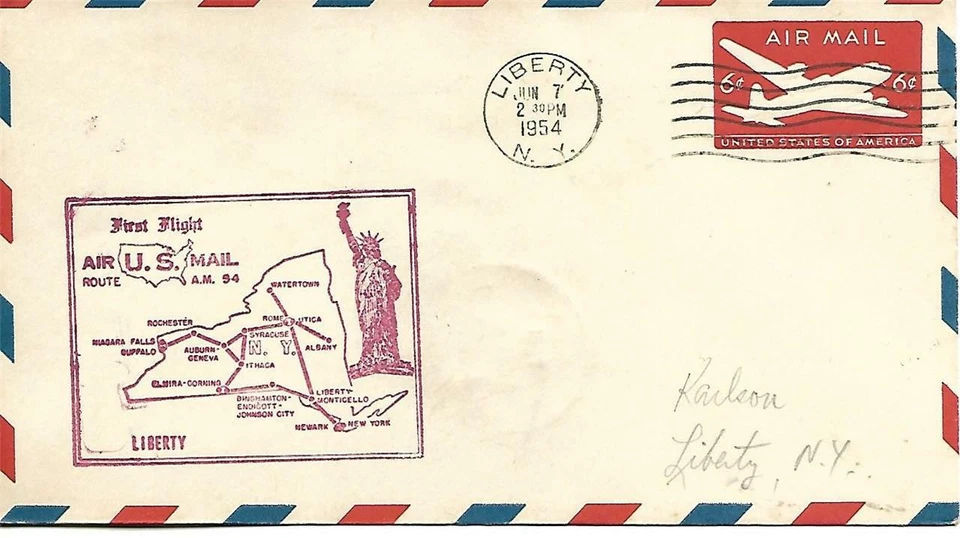 First Airmail Flight Liberty NY - Newark NJ June 7 1954 AAMC#94S39 - Image 1 of 1